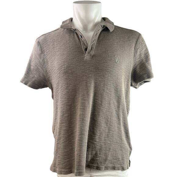 Allsaints Men's Brown Knit Short Sleeve Collared Button Golf Polo Shirt Top Sz L - Picture 1 of 4